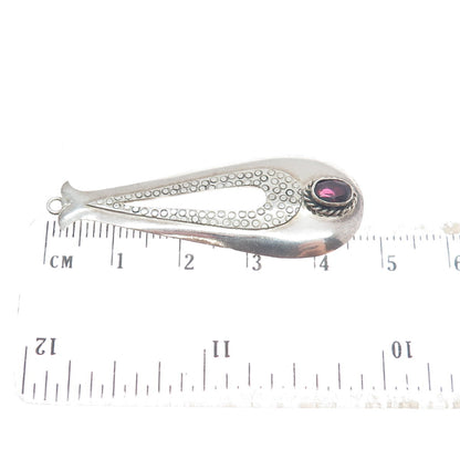 925 Sterling Silver Vintage Real Oval-Cut Tourmaline Modernist Teardrop Pendant