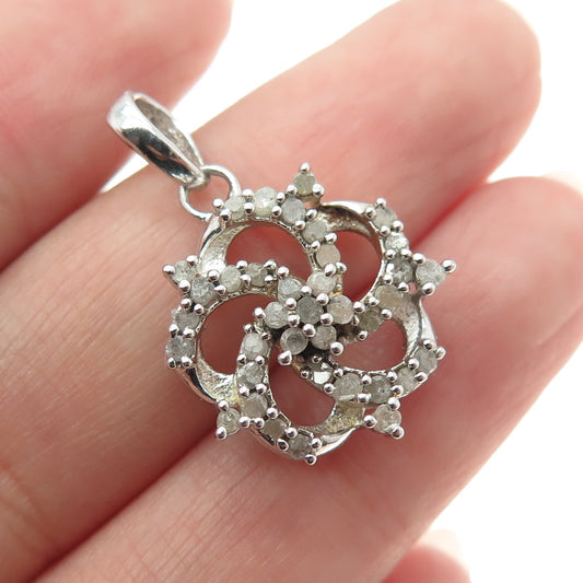 925 Sterling Silver Real Round-Cut Diamond Flower Minimalist Pendant