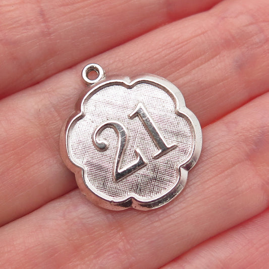 925 Sterling Silver Vintage Lucky Number 21 Mini Charm Pendant