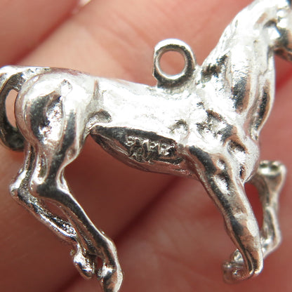 925 Sterling Silver Antique Art Deco Frisky Horse 3D Pendant