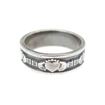 925 Sterling Silver Vintage CHJ Dublin Irish Claddagh Oxidized Band Ring Size 6