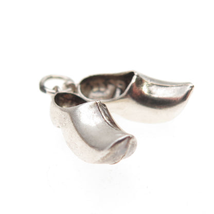 835 Silver Vintage Dutch Clog Shoes Oxidized 3D Mini Charm Pendant