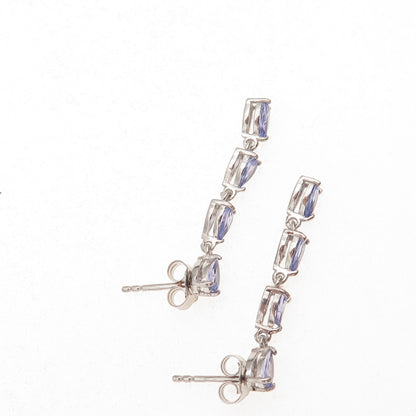 D'Joy 925 Sterling Silver Real Pear-Cut Tanzanite Dangle Earrings
