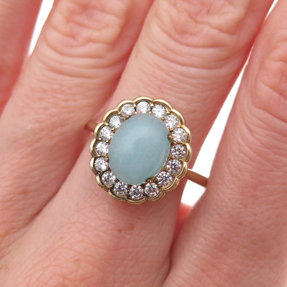925 Sterling Silver Gold Plated Real Aquamarine & C Z Ring Size 9