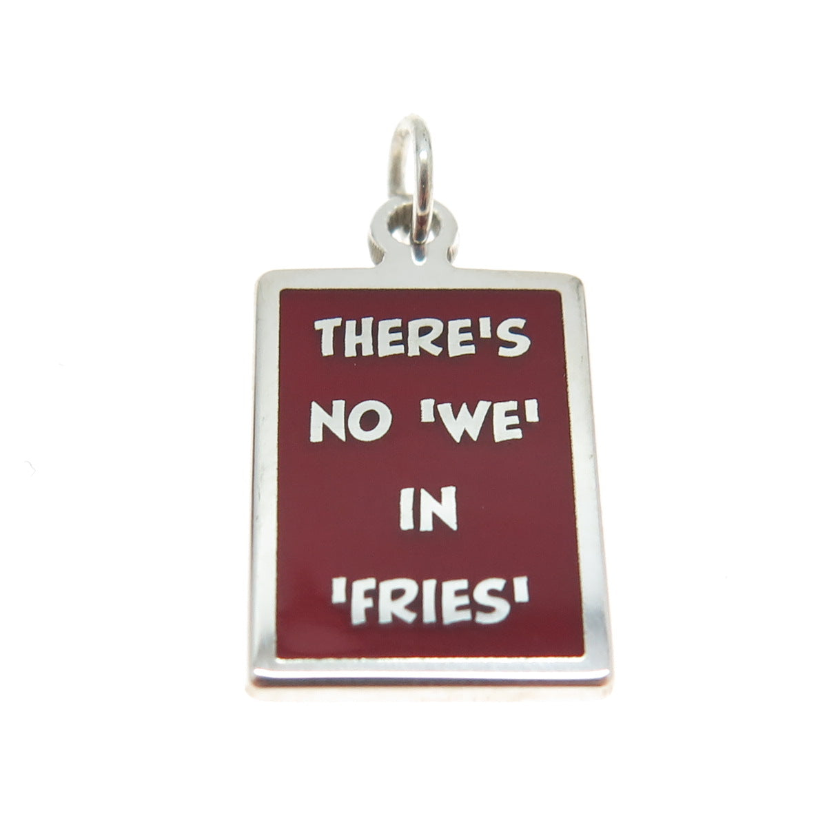 925 Sterling Silver Red Enamel "There's No We In Fries" Minimalist Charm Pendant