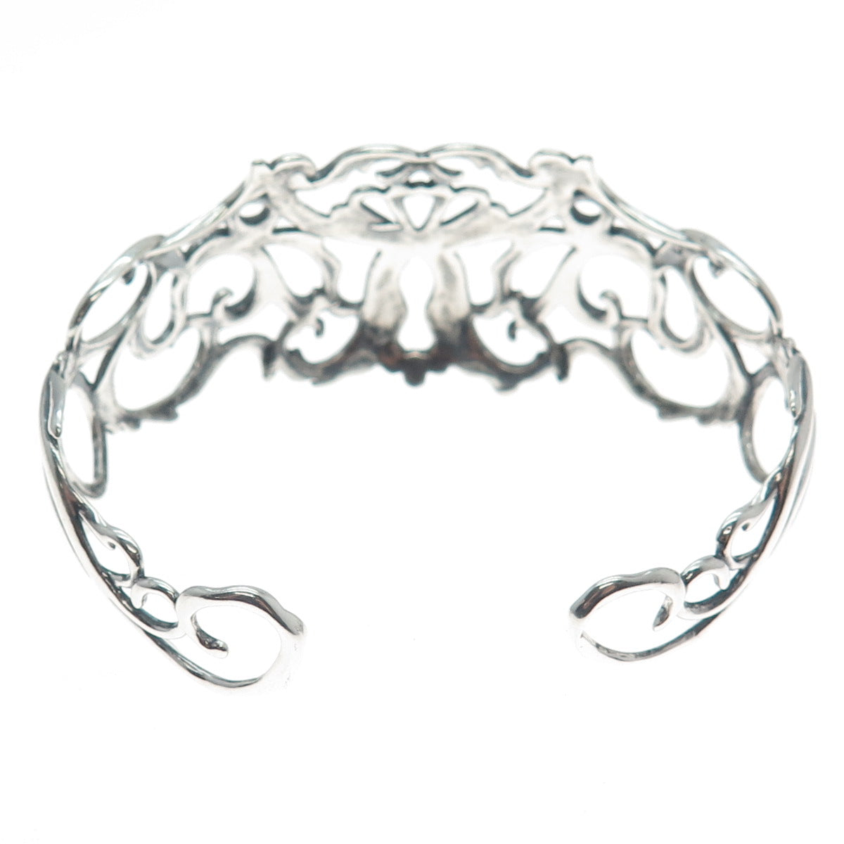 CAROLYN POLLACK Sterling Silver Vintage Flower Ornate Adjustable Bracelet 6.75"