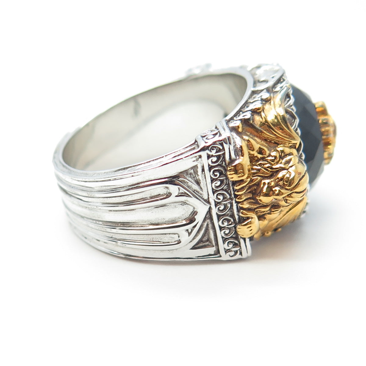 FRANKLIN MINT Sterling Silver 2-Tone Real Ruby Black Spinel Griffin Ring Size 12