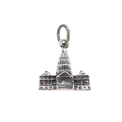 BEAU 925 Sterling Silver Vintage US Capitol Building Minimalist 3D Charm Pendant