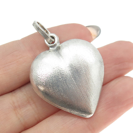925 Sterling Silver Vintage Puffy Heart 3D Pendant