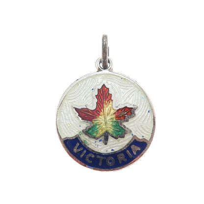 BREADNER CO. 925 Sterling Silver Antique Enamel Maple Leaf Minimalist Pendant