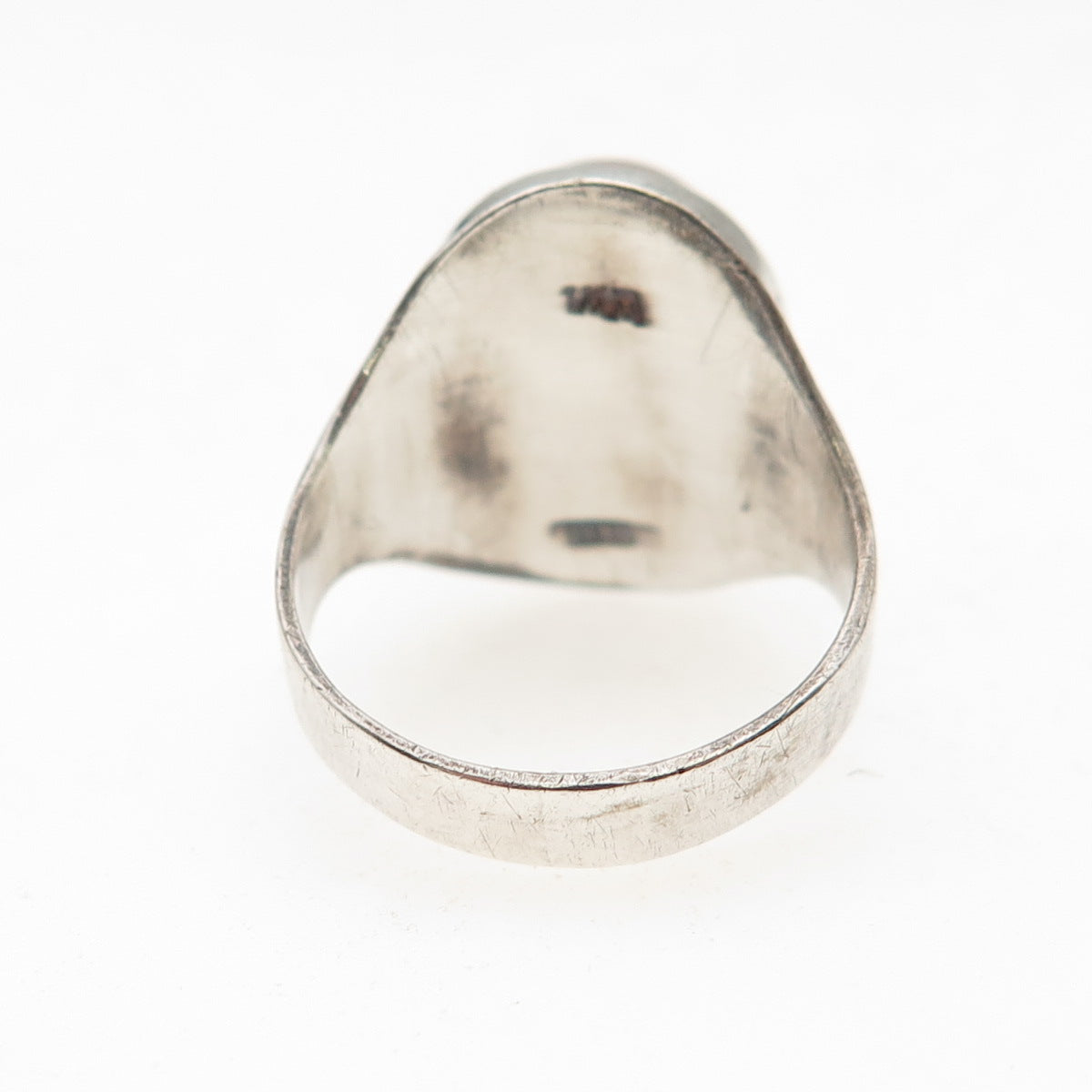 925 Sterling Silver Vintage Real Agate Modernist Oxidized Ring Size 7