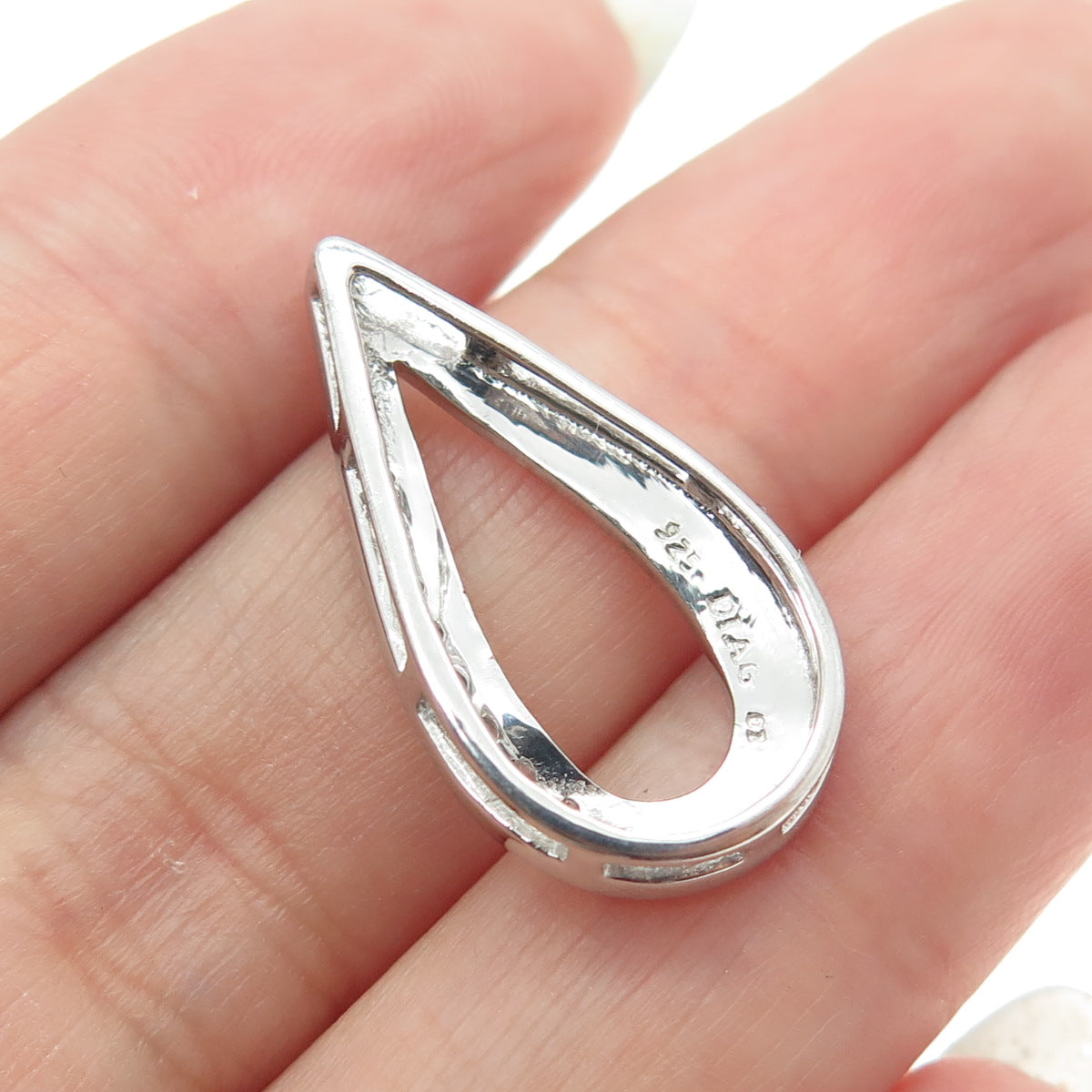 DIAG 925 Sterling Silver Round-Cut C Z Ornate Floral Teardrop Slide Pendant