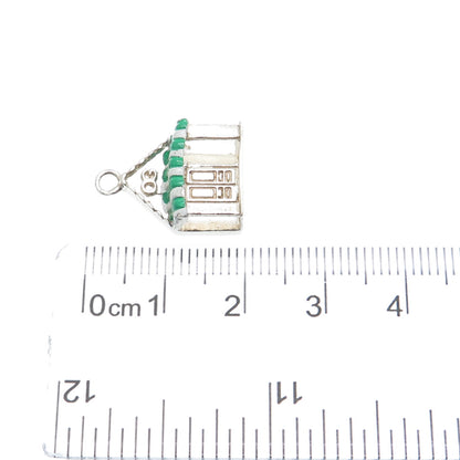 925 Sterling Silver Vintage Green & White Enamel OG House Porch Charm Pendant