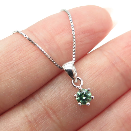 925 Sterling Silver Swarovski Green-Crystal Box Chain Necklace 16-18"