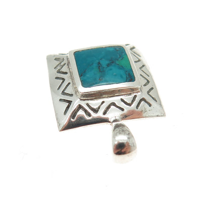 925 Sterling Silver Vintage Real Kingman Turquoise Tribal Pendant