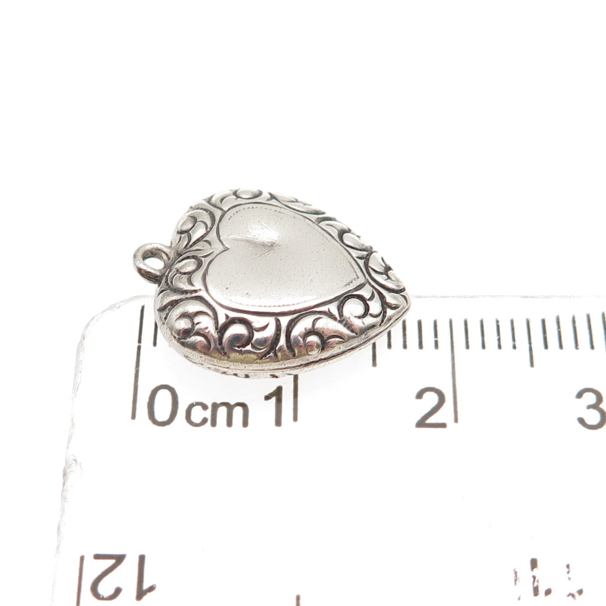 925 Sterling Antique Art Deco Engraved Heart Chatelaine Mini Charm Pendant