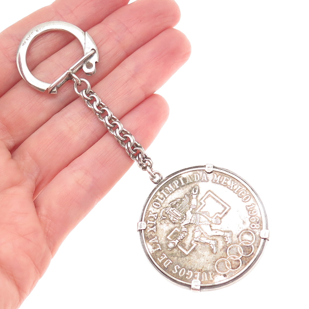 925 Sterling 720 Silver Coin Vintage 1968 Mexico 25 Pesos Olympic Games Key Fob