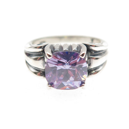 925 Sterling Silver Vintage Cushion-Cut Lavender C Z Oxidized Ring Size 6.25