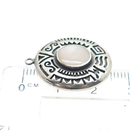 BOMA 925 Sterling Silver Vintage Real Mother-of-Pearl Tribal Round Pendant