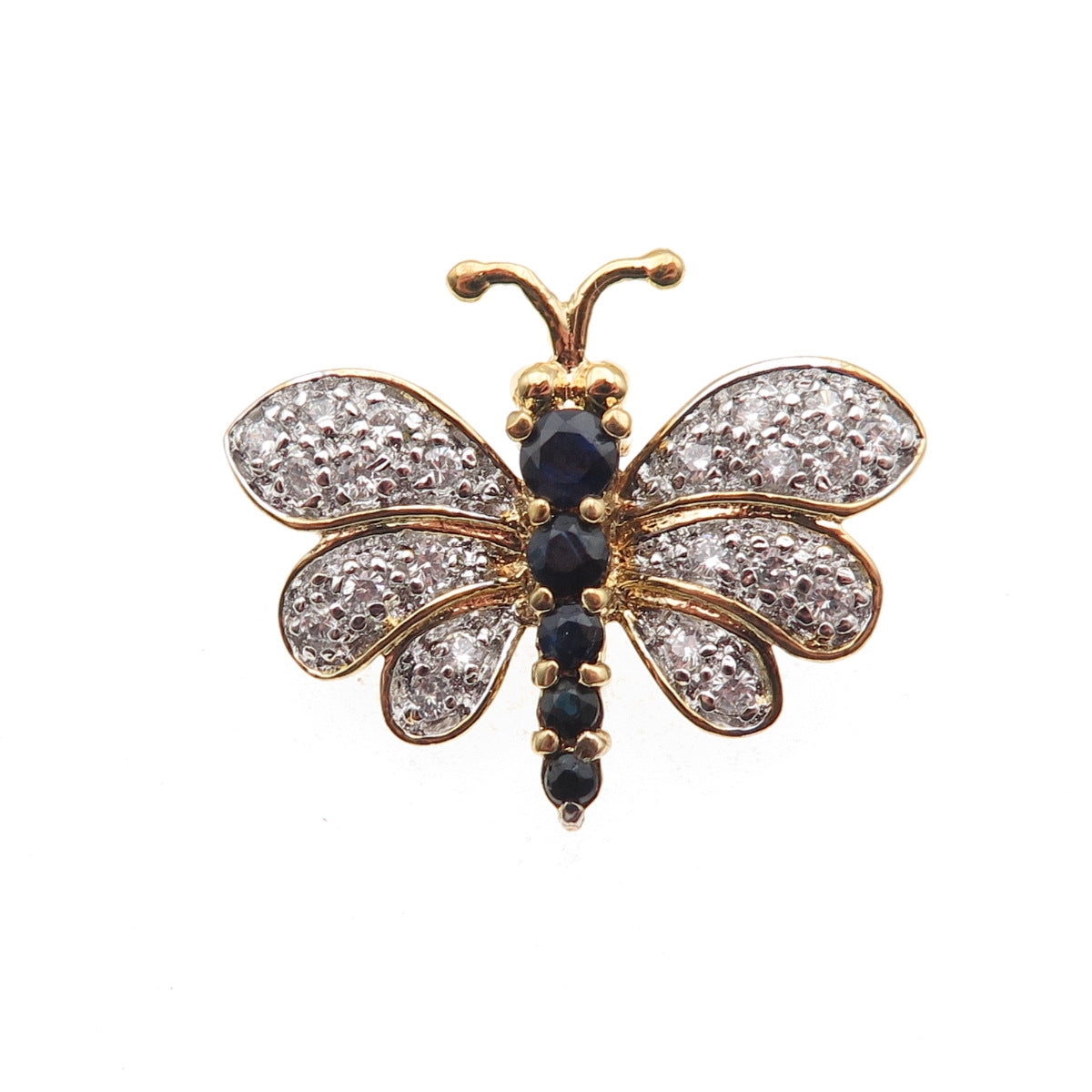 DEE BERKLE 925 Sterling Gold Plated Real Sapphire & C Z Butterfly Pin Brooch