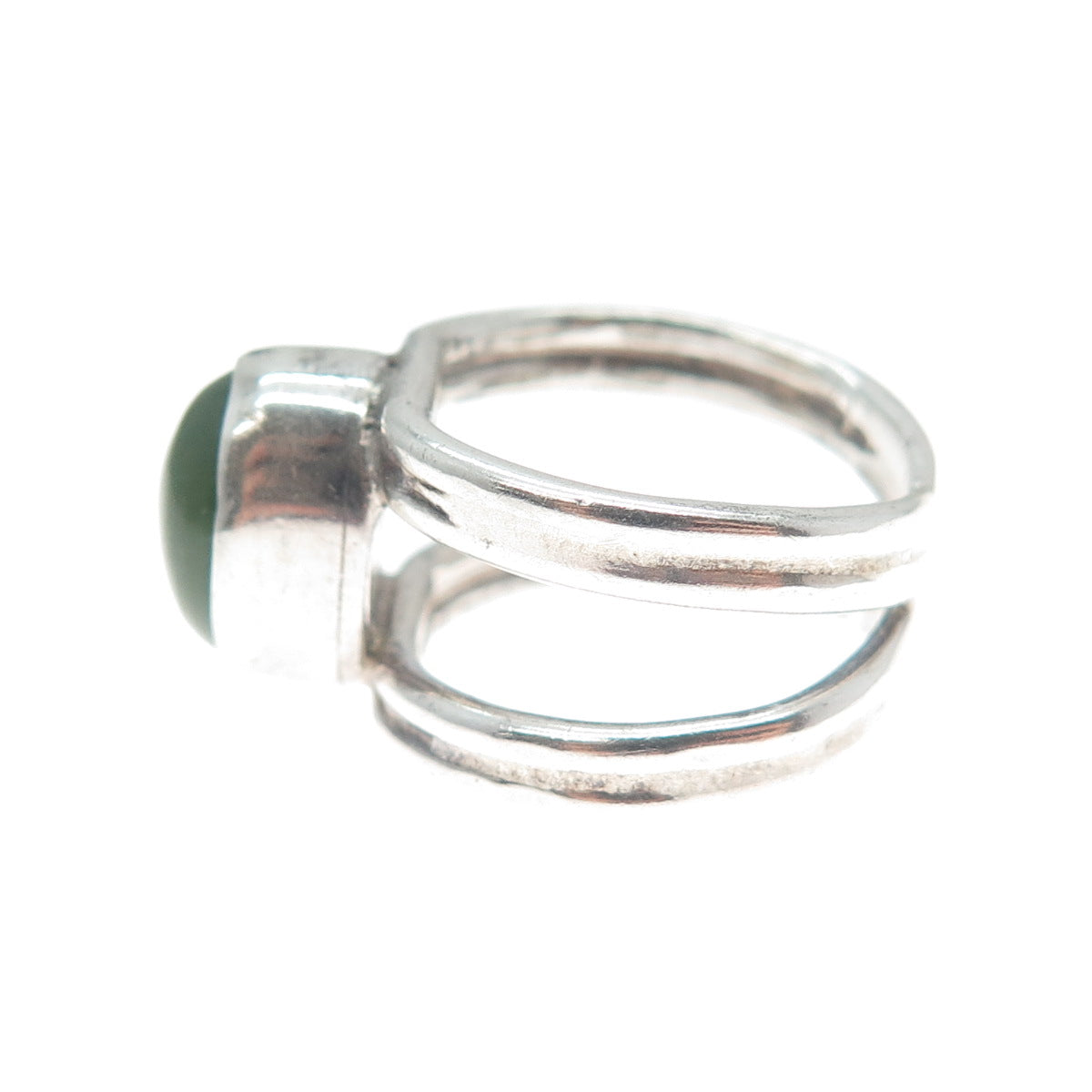 925 Sterling Silver Vintage Real Jade Modernist Ring Size 4.5