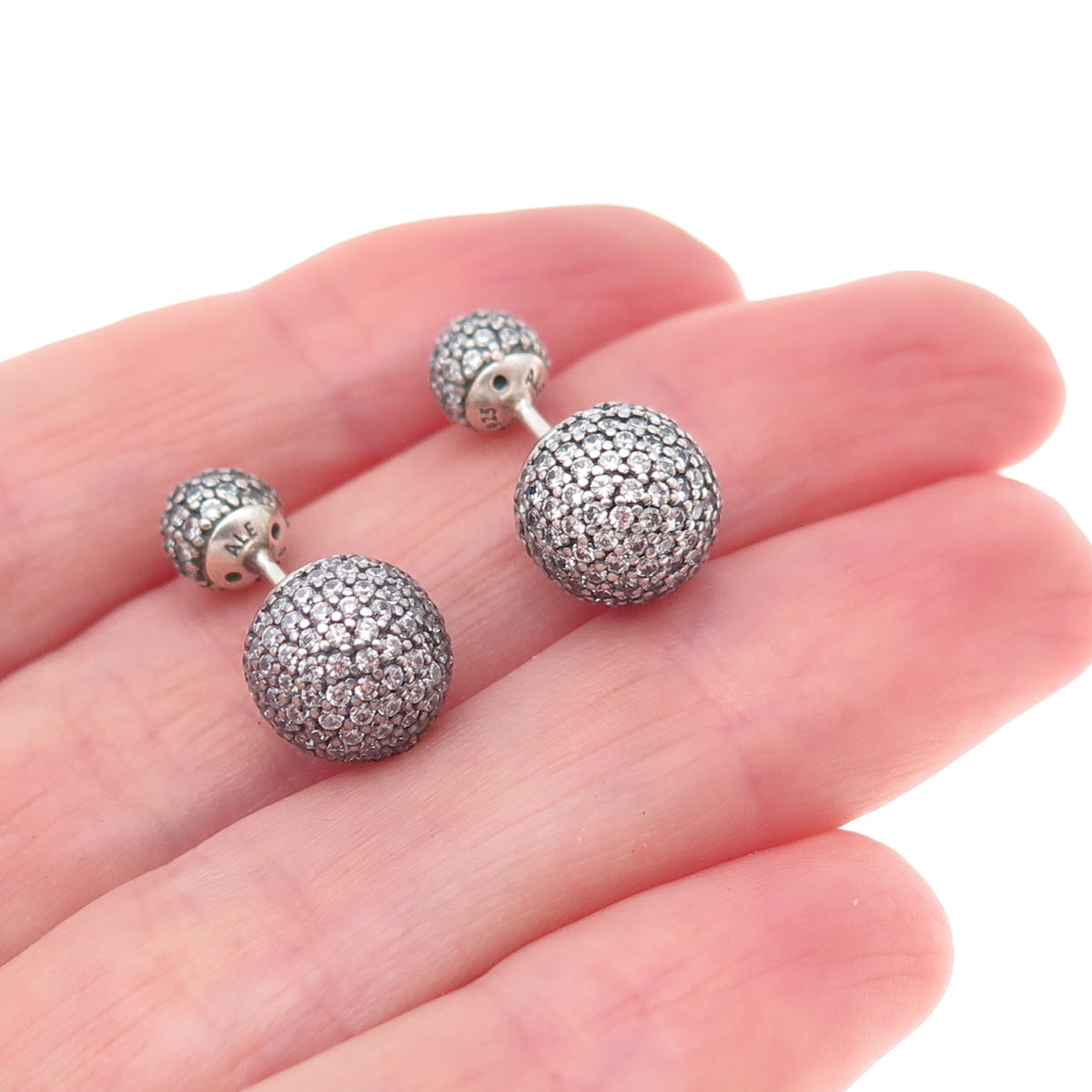 Pandora 925 Sterling Silver Round-Cut C Z Ball Stud Earrings
