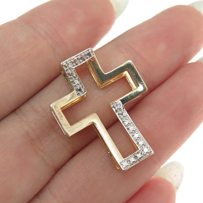 925 Sterling Silver 2-Tone Real White Diamond Accent Cross Pendant