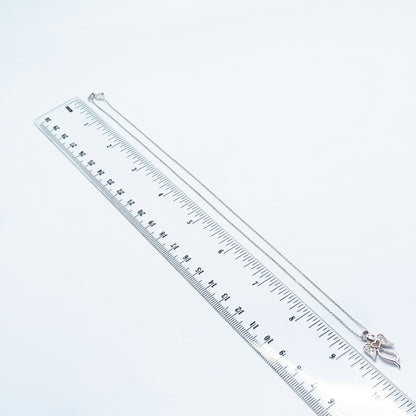 925 Sterling Silver 2-Tone Italy SUN White Diamond Angel Rolo Chain Necklace 18"