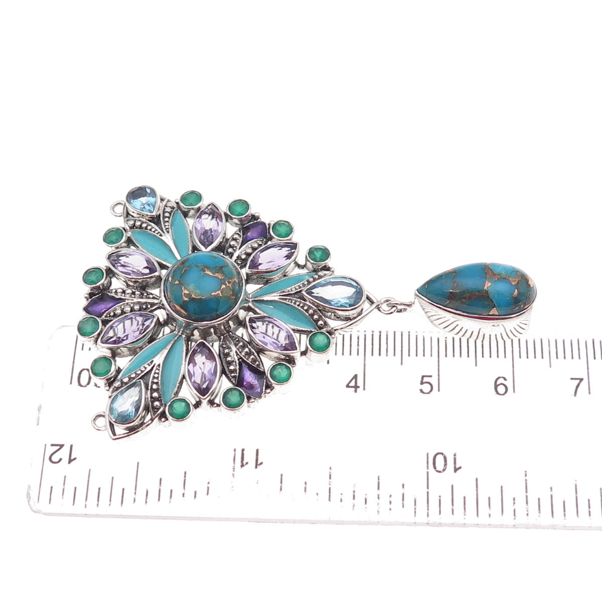 Nicky Butler 925 Sterling Silver Vintage Real Multi-Gem Centerpiece Pendant