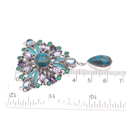 Nicky Butler 925 Sterling Silver Vintage Real Multi-Gem Centerpiece Pendant