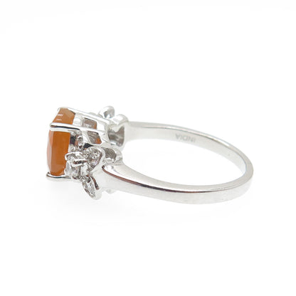 925 Sterling Silver Real Oval-Cut Opal & White Topaz Floral Ring Size 7