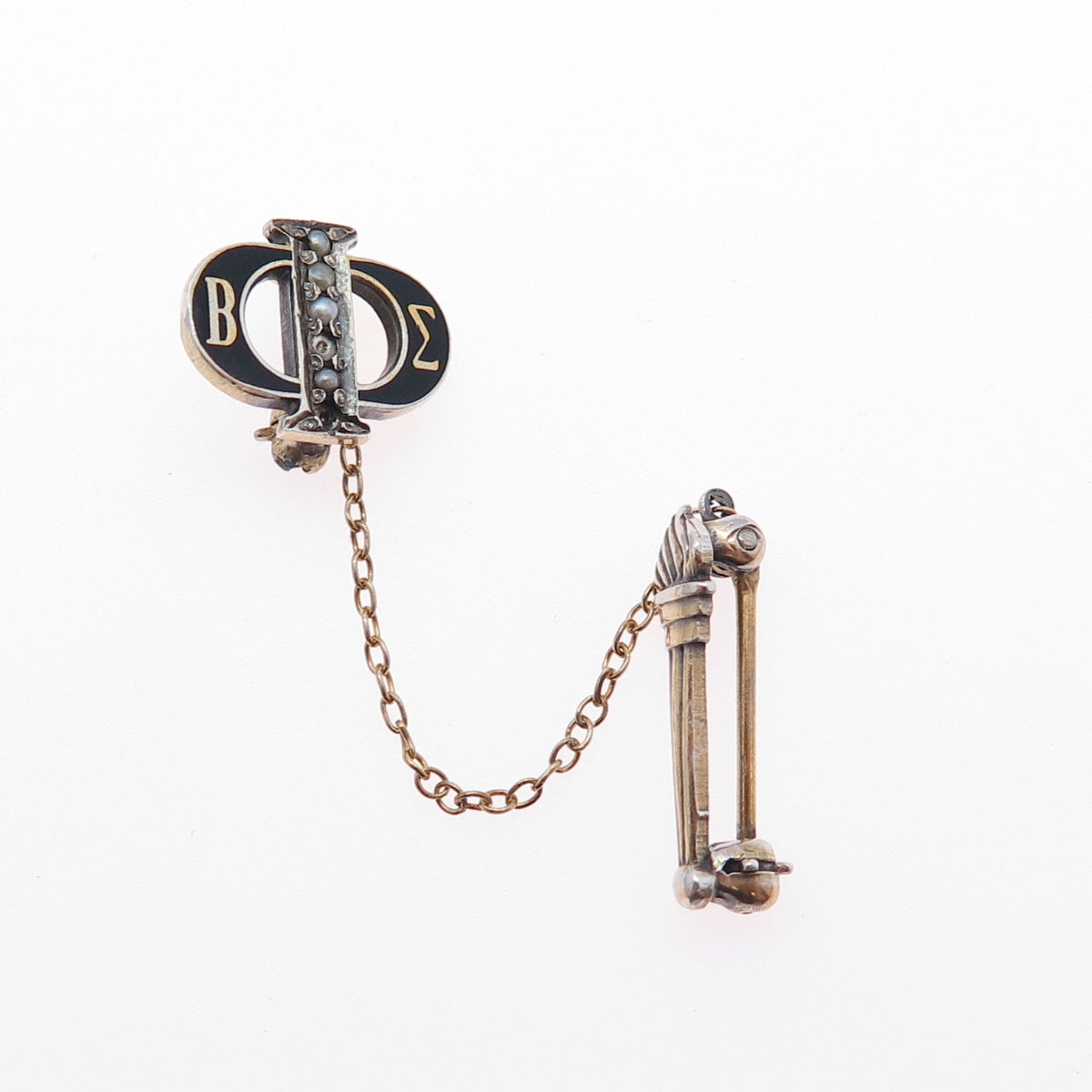 JOSTENS Sterling GP Antique Pearl Beta Sigma Phi Sorority Pin (missing 2 pearls)