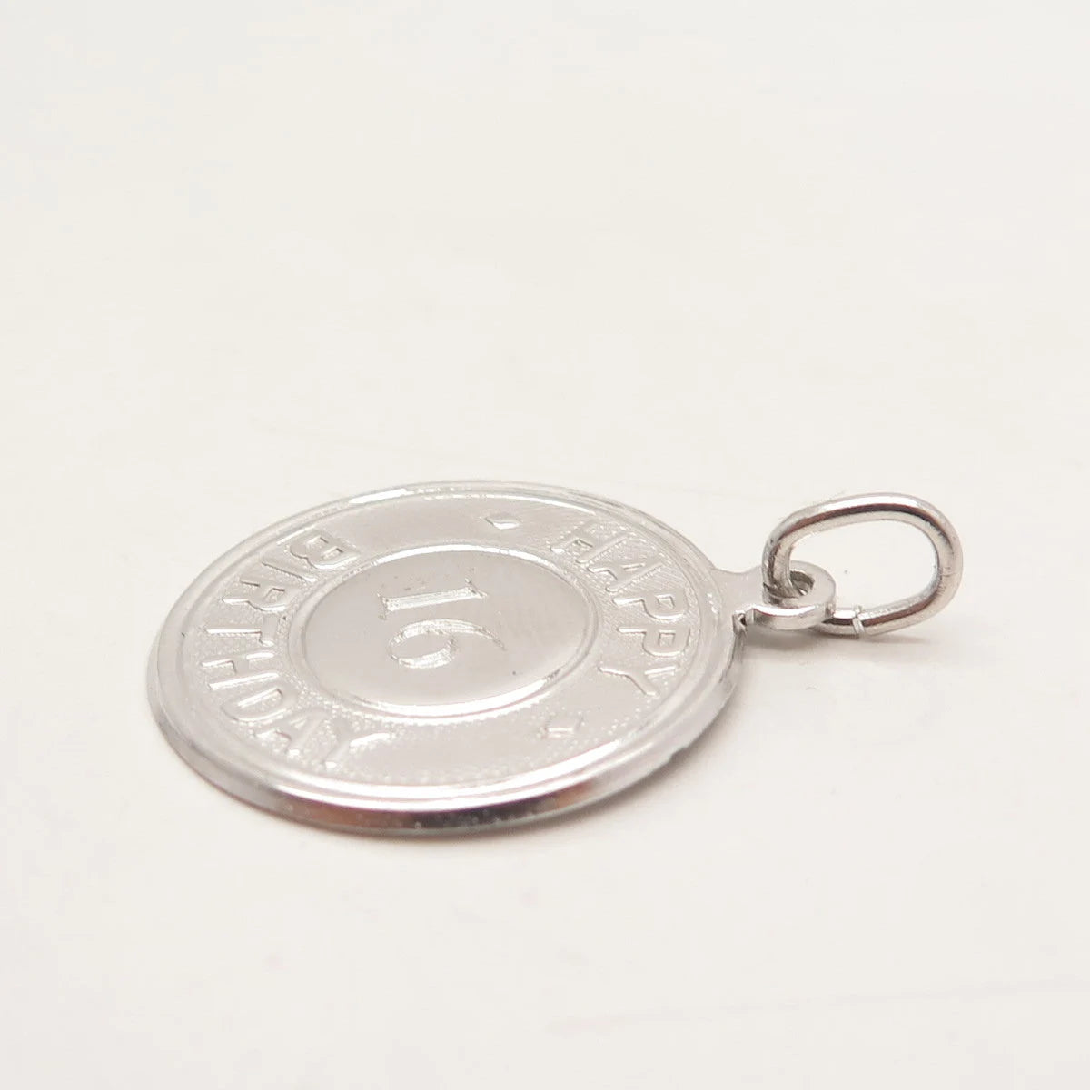 925 Sterling Silver Vintage Forstner "16" Happy Birthday Round Pendant