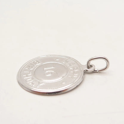 925 Sterling Silver Vintage Forstner "16" Happy Birthday Round Pendant