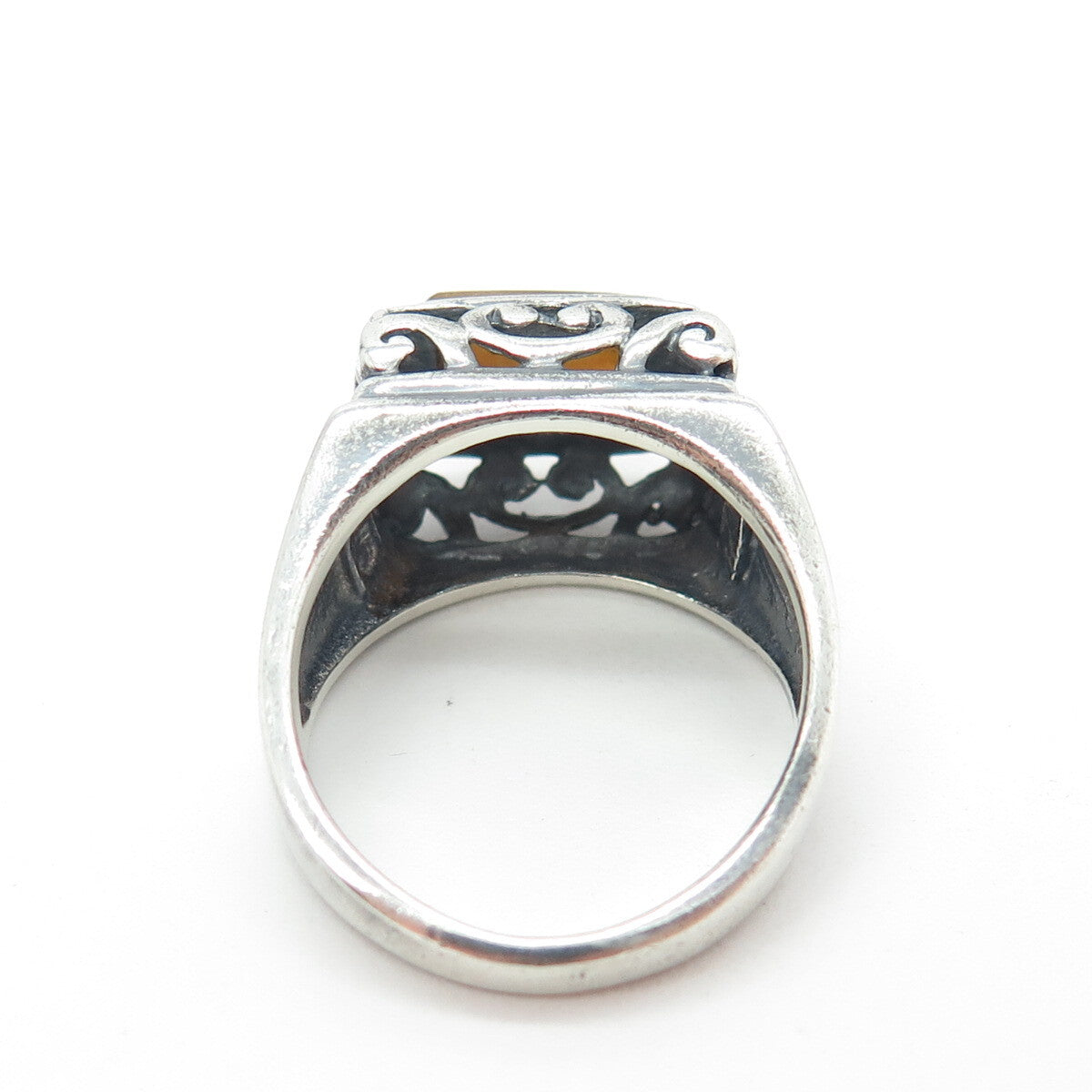 925 Sterling Silver Vintage Real Tiger Eye Gemstone Swirl Ring Size 6.75