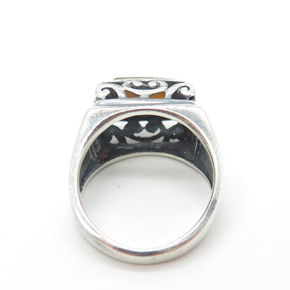 925 Sterling Silver Vintage Real Tiger Eye Gemstone Swirl Ring Size 6.75