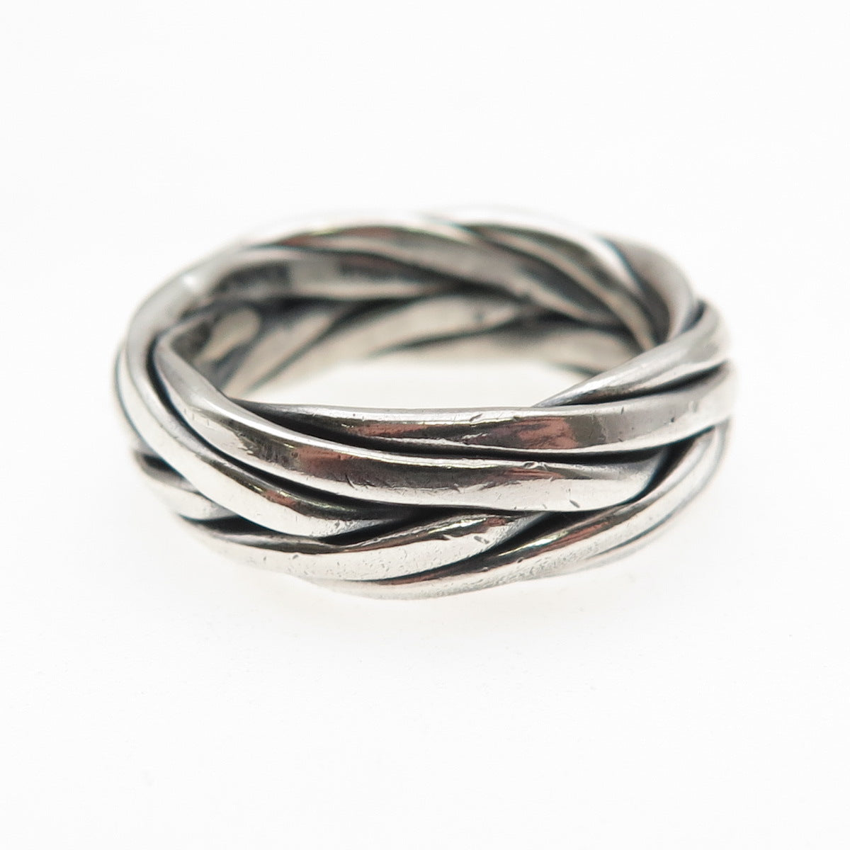 925 Sterling Silver Vintage CII Mexico Braided Oxidized Band Ring Size 7.25