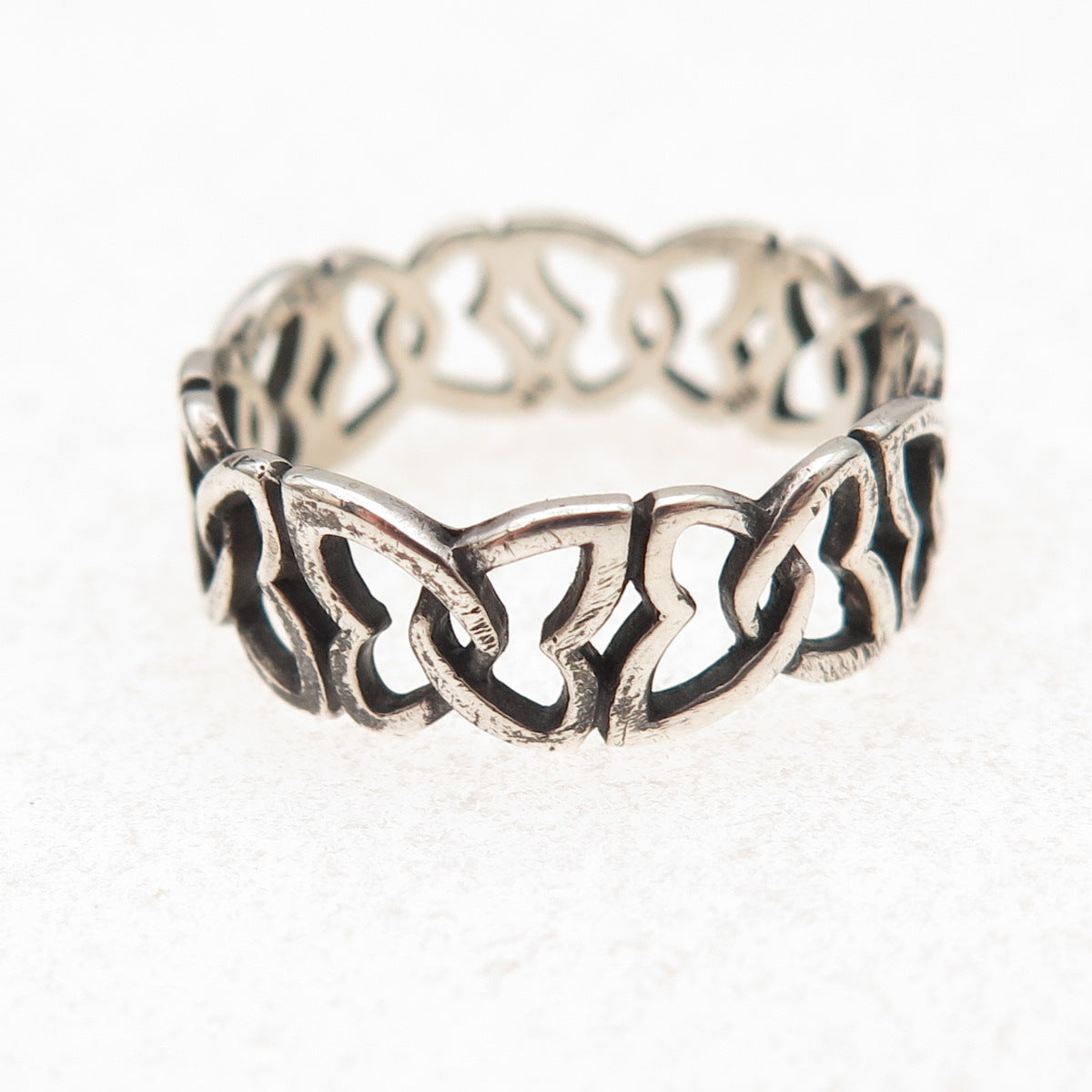 925 Sterling Silver Vintage Butterfly All Around Oxidized Band Ring Size 8