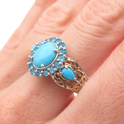 Chuck Clemency 925 Sterling Silver 2-Tone Real Turquoise Apatite Ring Size 8.25