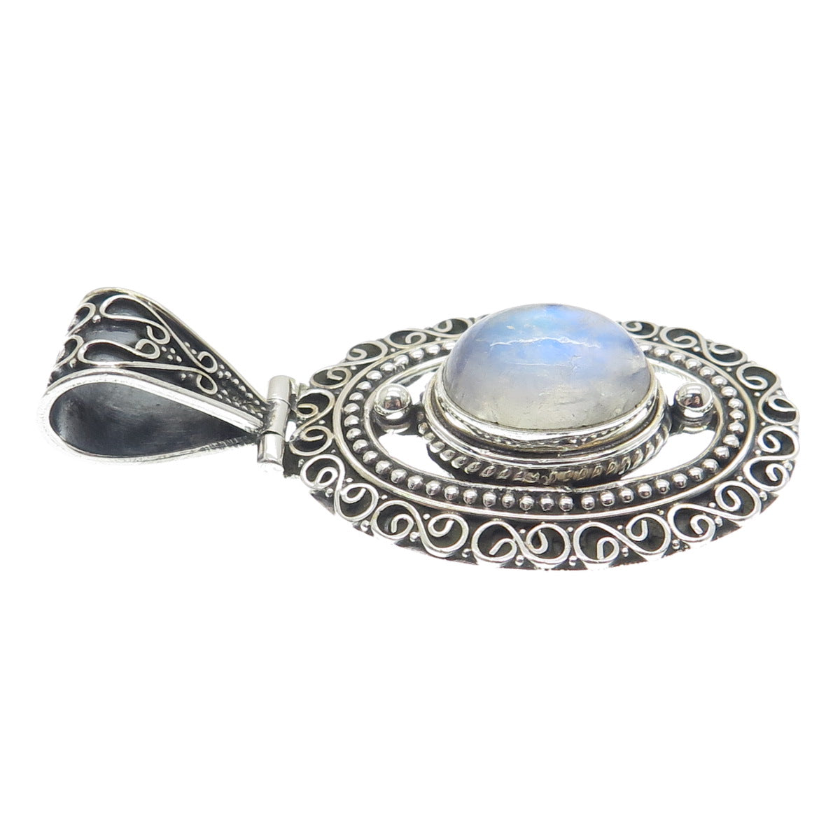 925 Sterling Silver Vintage Real Labradorite Gemstone Boho Ornate Pendant