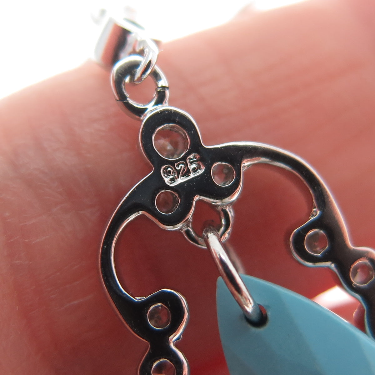 925 Sterling Silver Faux Turquoise & C Z Dangle Earrings