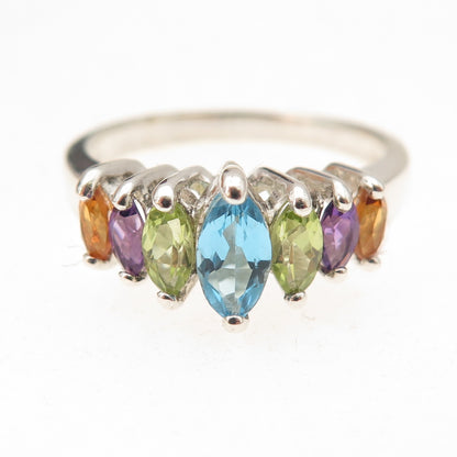 CNA Pranda 925 Sterling Vintage Real Topaz Peridot Citrine Amethyst Ring Size 10