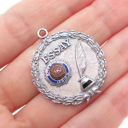 925 Sterling Silver 2-Tone Antique Enamel American Legion Essay Medal Pendant