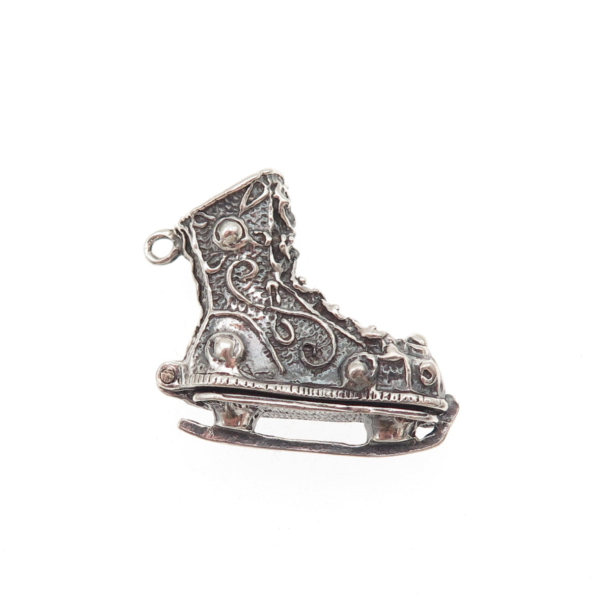 925 Sterling Silver Vintage Ice Skate Oxidized Mini Open Charm Pendant