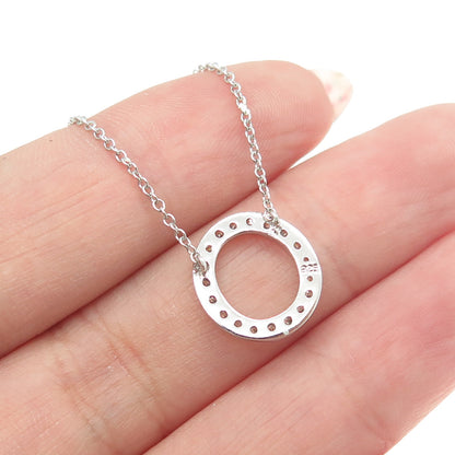 925 Sterling Silver Round-Cut C Z Oval Circle Cable Chain Necklace 17-19"