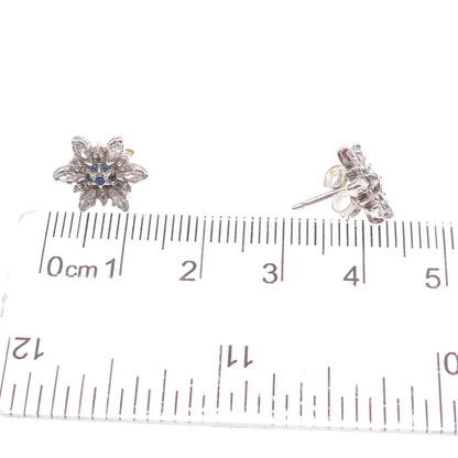 Pandora 925 Sterling Silver Blue & White C Z Snowflake Stud Earrings