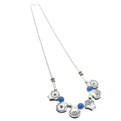 925 Sterling Silver Vintage Real Blue Chalcedony Modernist Chain Necklace 18"