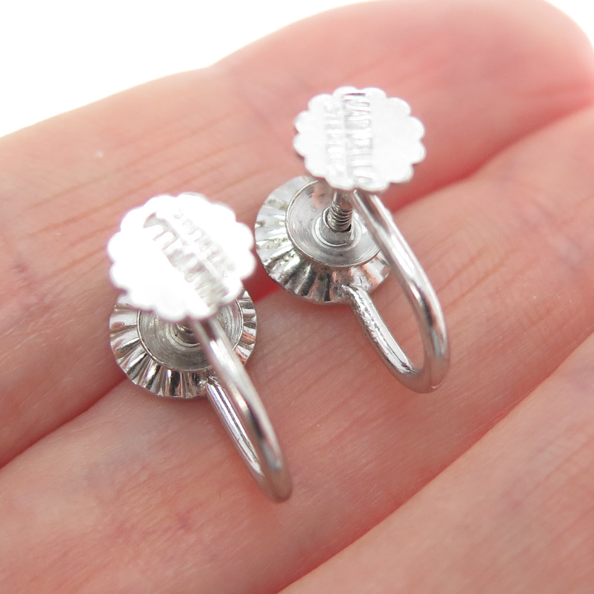 MARVELLA Sterling Silver Antique Art Deco Screw Back Earrings (missing pearls)