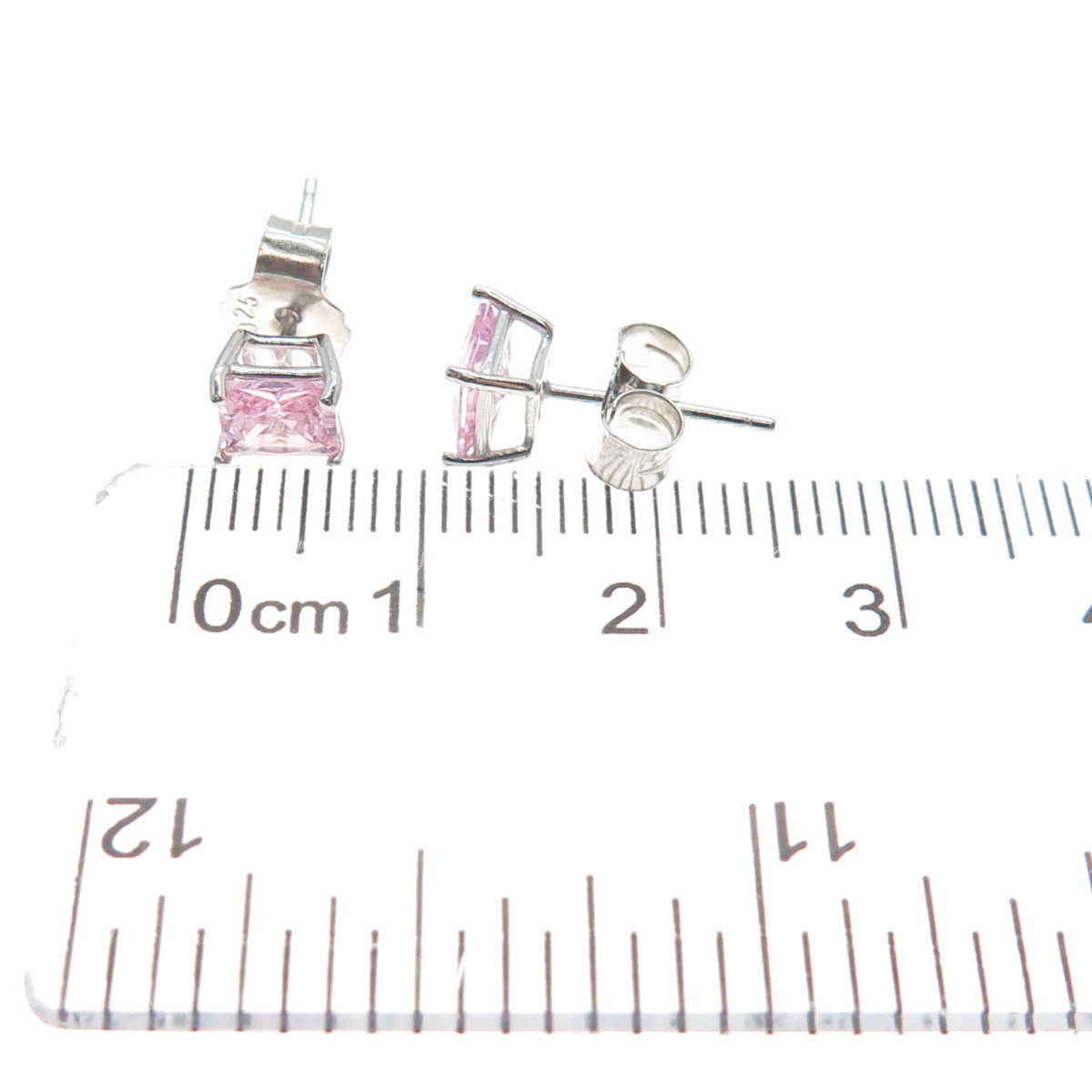925 Sterling Silver Princess-Cut Pink C Z Stud Earrings