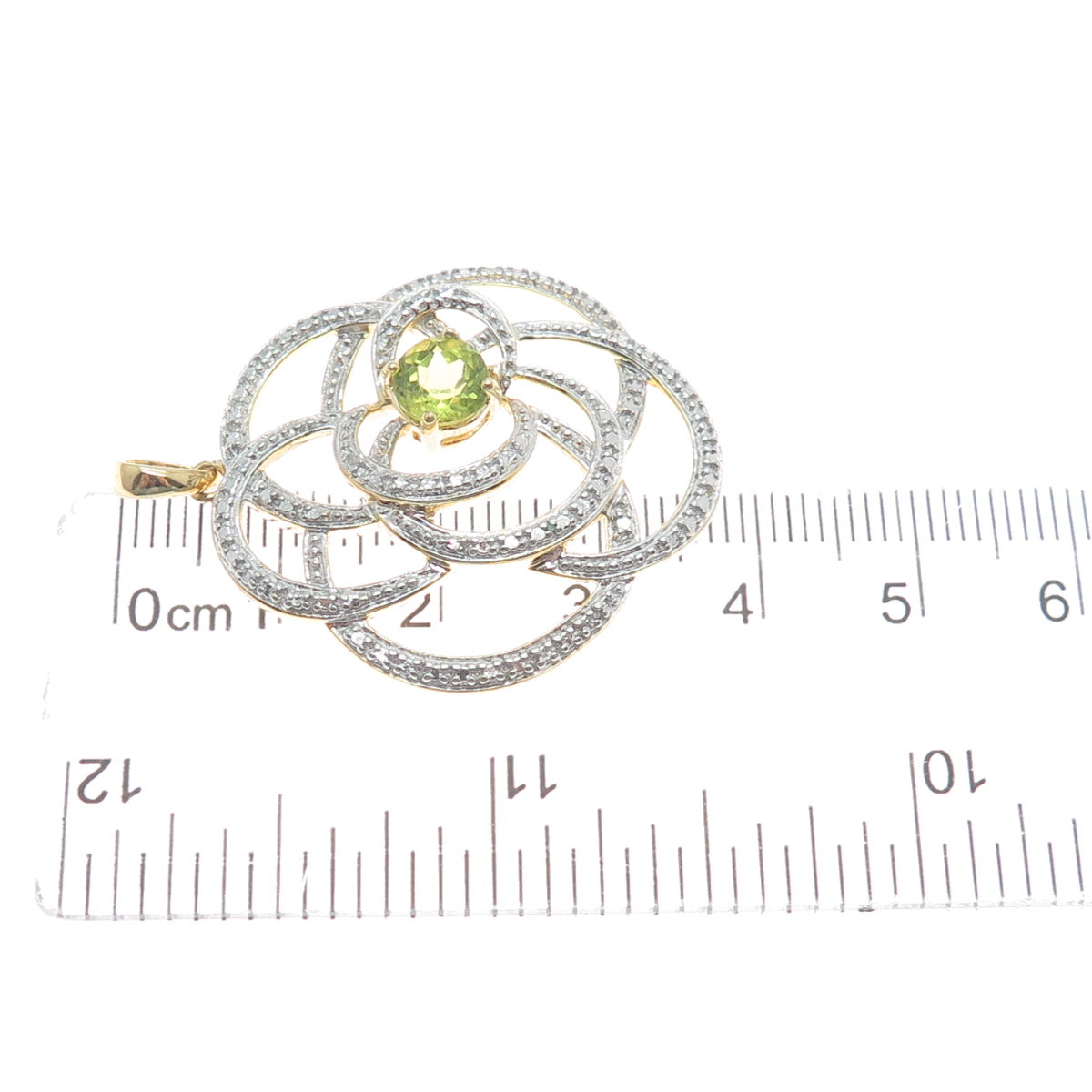 ROSS SIMONS Sterling Gold Plated Real Diamond Accent & Peridot Flower Pendant